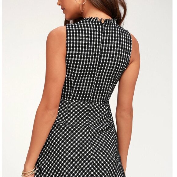 Lulu's Check Me Out Black and White Checkered Boucle Dress - Picture 3 of 4